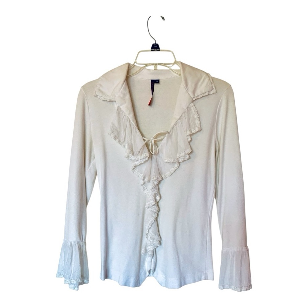 Language Los Angeles White‎ Ruffled Notched Collar Blouse - Picture 2 of 10